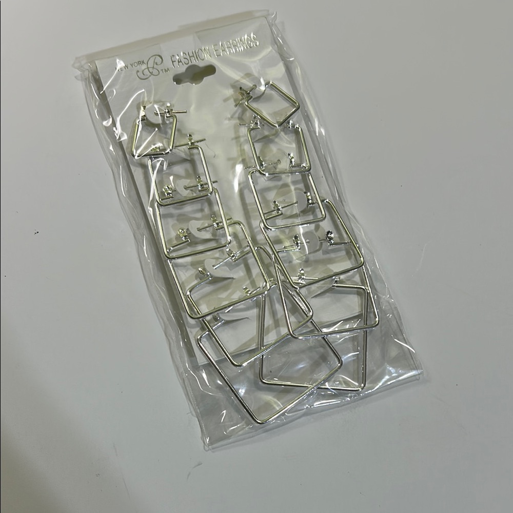 Silver Square Hoop Earrings - Picture 13 of 16